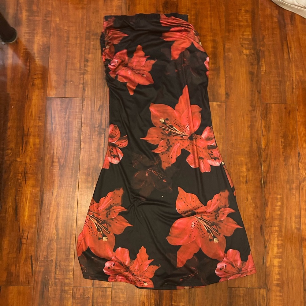 Floral Black and Red Women's Dress